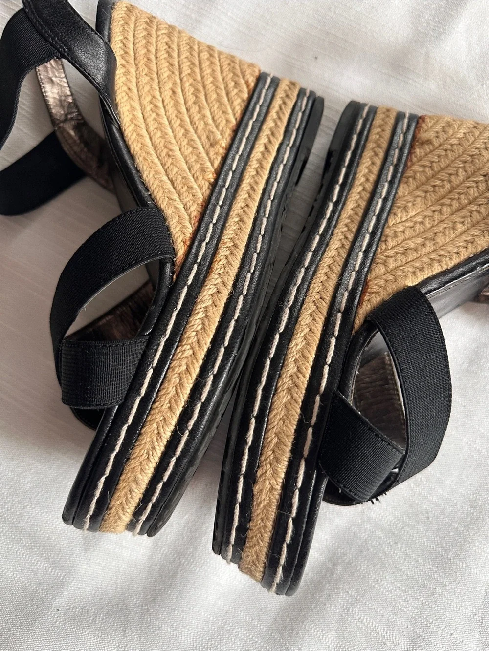 Charles by Charles David Thrice Black Elastic Espadrille Wedge Sandal | 8.5